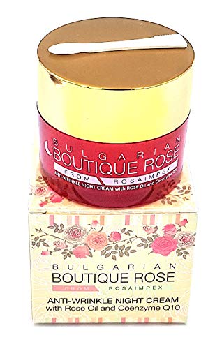 Crema Antiarrugas de Noche con Coenzima Q10 y Aceite Natural de Rosa de Boutique Rose, Sin Parabenos, Sin Conservantes