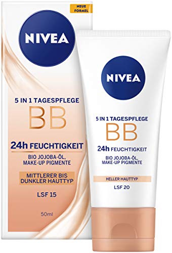 Crema de día 5 en 1 de Nivea, BB 24h, hidratante, de piel media a oscura, 50 ml