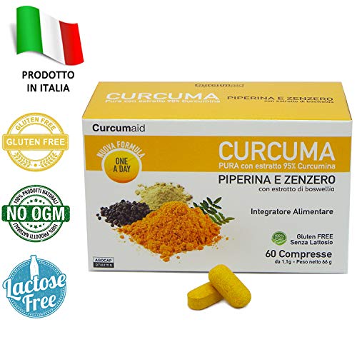 Curcuma con Jengibre y Pimienta Negra | 60 tabletas de cúrcumina con piperina, EN BLISTER con extracto de Jengibre y Boswellia [fórmula UNO AL DÍA], suplementos alimenticios| Curcuma Capsulas |