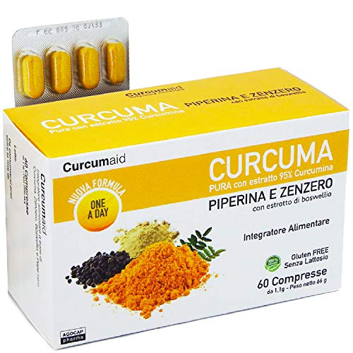 Curcuma con Jengibre y Pimienta Negra | 60 tabletas de cúrcumina con piperina, EN BLISTER con extracto de Jengibre y Boswellia [fórmula UNO AL DÍA], suplementos alimenticios| Curcuma Capsulas |