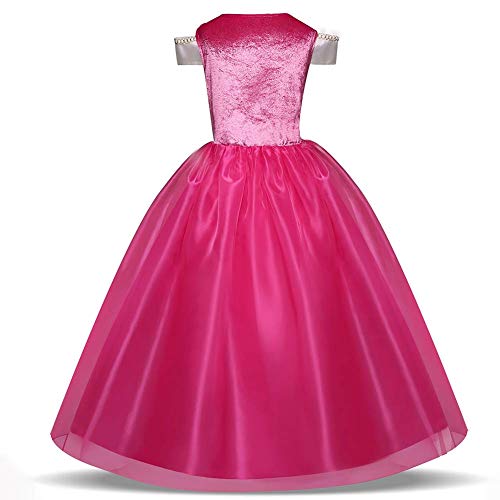 CVERY Aurora Vestido Princesa, Bella Durmiente Disfraz Rosa Disfraz, Halloween Fiesta Disfraz Princesa Vestidos para Niña, Edad 3-10 Años - como Imagen Show, 130cm