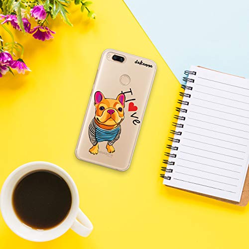 dakanna Funda para [Xiaomi Mi A1 - Mi 5X] de Silicona Flexible, Dibujo Diseño [Perro Bulldog con Corazon y Frase i Love], Color [Fondo Transparente] Carcasa Case Cover de Gel TPU para Smartphone