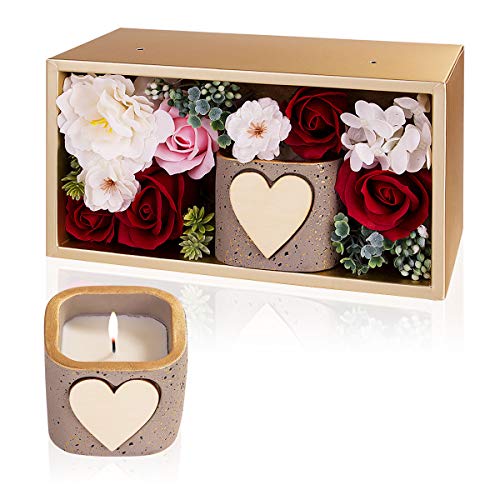 Danolt Velas Perfumadas Jabón Rose Regalo Set, Flor de Rosa jabón Artificial y Velas de Aromaterapia de Cera de SOYA Natural con Caja de Regalo para el Día de San Valentín de Cumpleaños.