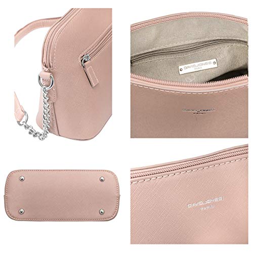 David Jones - Pequeño Bolso Bandolera Cadena Mujer - Bolsos de Hombro Cruzado Cuero PU - Mensajero Crossbody Bag - Bolso Mano Zip Embrague Clutch Pochette Noche Trabajo Moda Diario Vida - Rosa