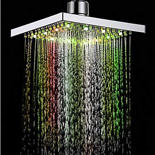 DAXGD 7 Cambio De Color Cuadrado Ducha Cabeza Agua Flujo De Corriente 8 Pulgadas ABS Acabado Cromado Para Cuarto De Baño