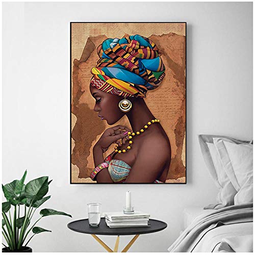 Dayanzai Lienzo De Pintura Cartel Modular Decoración Del Hogar Africano Negro Mujer Imágenes De Pared Ilustraciones Hd Estilo Nordic Impreso Para La Sala De Estar-60X80Cm-Sin Marco