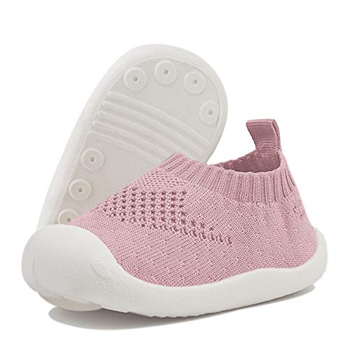 DEBAIJIA Bebé Primeros Pasos Zapatos 1-4 años Niños Niñas Infante Suave Suela Antideslizante Malla Transpirable Ligero 22 EU Rosa (Tamaño de la etiqueta-19)