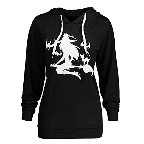 DEELIN Trapo De Bruja De Bruja De Gran TamañO De Las Mujeres De Halloween De Manga Larga con Capucha Sudadera con Capucha SuéTer Rojo/Negro (L, Negro)