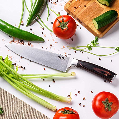 Deik Cuchillo Chef, Cuchillo de Cocina de 20cm de Acero Inoxidable Importado 1.4116, Balanza de Grado Profesional y Súper Afilado con Mango Ergonómico de Madera con Clase