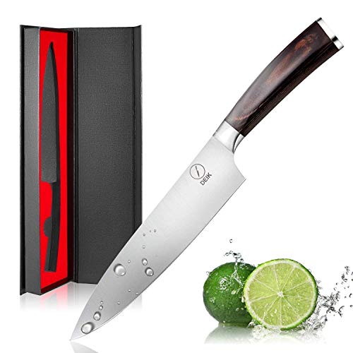 Deik Cuchillo Chef, Cuchillo de Cocina de 20cm de Acero Inoxidable Importado 1.4116, Balanza de Grado Profesional y Súper Afilado con Mango Ergonómico de Madera con Clase