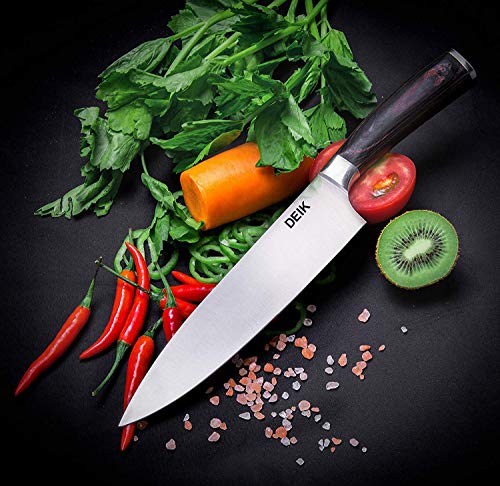 Deik Cuchillo Chef, Cuchillo de Cocina de 20cm de Acero Inoxidable Importado 1.4116, Balanza de Grado Profesional y Súper Afilado con Mango Ergonómico de Madera con Clase