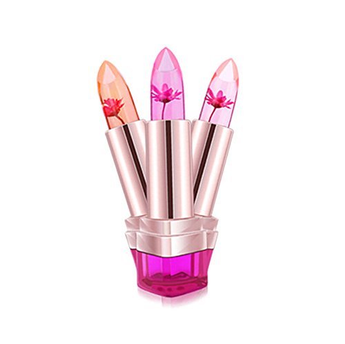 Demarkt 3pcs Flor De Jalea Barra De Labios Que Cambia De Color De Larga Duración Brillo De hidratantes Labios Sabor （Limón uva melocotón）