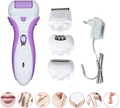 Depiladora eléctrica recargable Lady Shaver Removedor de callos Rodillos de piedra pómez y cortapelos para exfoliar la piel muerta y depilación segura para mujeres u hombres