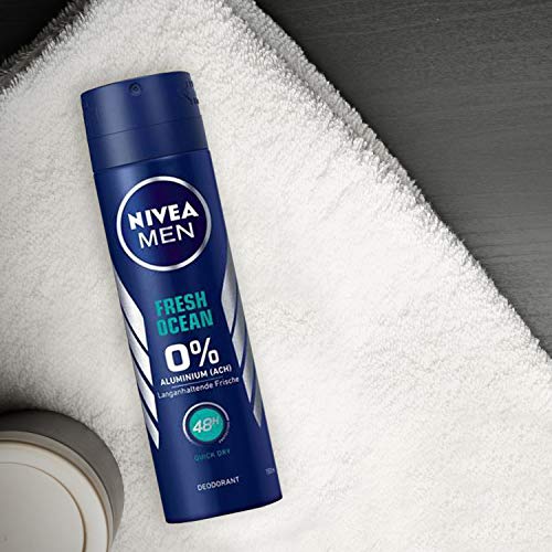 Desodorante Nivea Men Fresh Ocean - Desodorante en spray (150 ml), desodorante sin aluminio (ACH) con fórmula refrescante, desodorante con 48 h de protección, cuida la piel