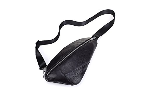 Dhmm123 Bolsos de Moda para Hombre Bandolera Deportiva de Pecho for Hombres Bandolera Coreana de Cuero de Cuero único Crossbody prácticos Bolsos de Cintura (Color : Black, Size : M)