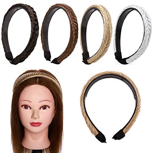 Diademas con trenza de cola de pez 0.6"de ancho Diadema trenzada Trenzas trenzadas Banda elástica para el cabello Bohemia natural Mujeres Niñas Marrón claro Blend Rubio