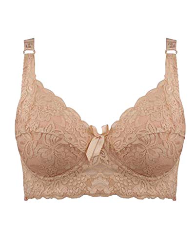 DianShaoA Mujeres Push Up Bra con Aros Lencería Sujetador con Encaje Ultrafino 3/4 Taza Carne Oscura 36/80C