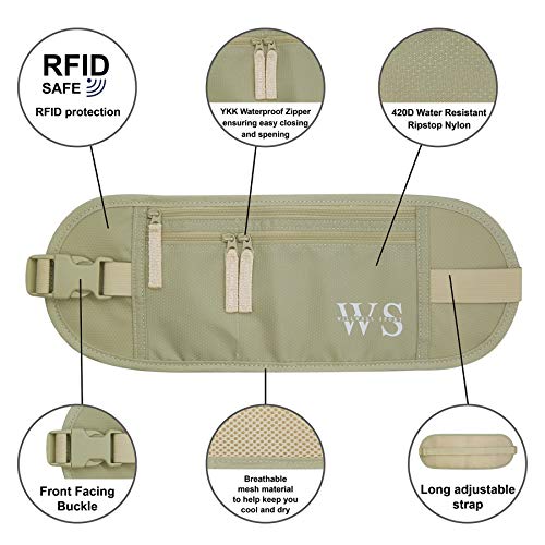 Dinero cinturón para Viajar Oculto Seguridad Bolsa Bolsa de Cintura teléfono Tarjetas pasaportes y Claves Ligero RFID Impermeable Transpirable Material protegen su valiosa Ocultar.(Beige)