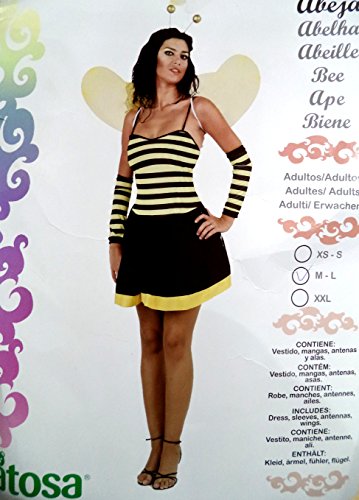 Disfraz de Abeja, Talla M/L de Mujer. Contiene: Vestido, Mangas, Antenas y Alas.