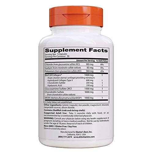 Doctor's Best Glucosamina Condroitina Msm + Ácido Hialurónico - 150 Cápsulas 150 Unidades 200 g