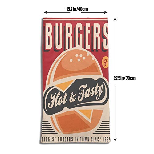 DoDoUp Toalla de Mano Toallas Retro Metal Sign Burger Microfiber Polyester Kitchen Towel,27.5 X 15.7 Inch Dish Towel Soft & High Absorbent Bathroom Bath Hand Towels