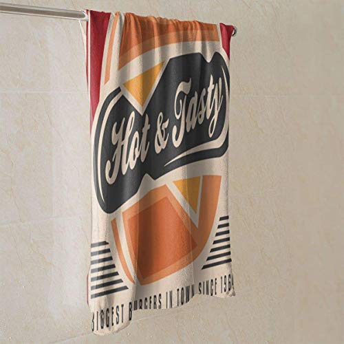 DoDoUp Toalla de Mano Toallas Retro Metal Sign Burger Microfiber Polyester Kitchen Towel,27.5 X 15.7 Inch Dish Towel Soft & High Absorbent Bathroom Bath Hand Towels