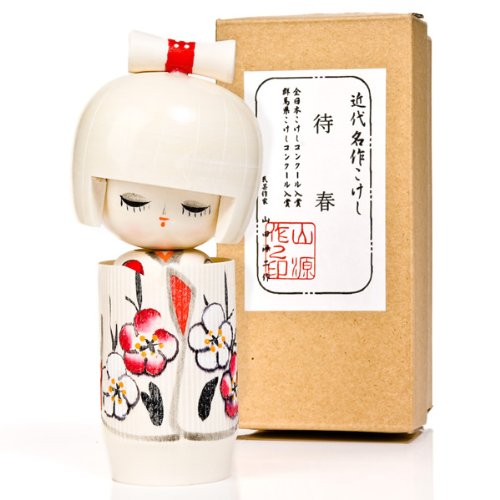 Dreaming of Spring - Muñeca Kokeshi de madera, color blanco