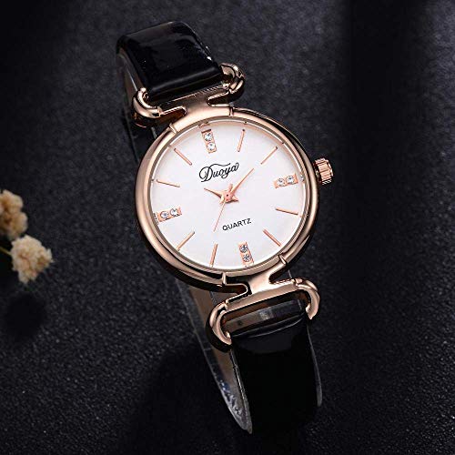 DUOYA - Reloj de moda casual de PU con correa analógica de cuarzo y pulsera redonda para el cabello