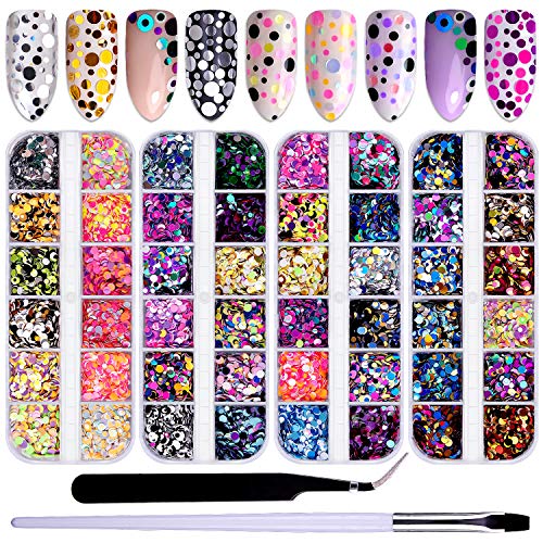 Duufin 48 Colores Lentejuelas de Uñas Lentejuelas Nail Art Decoracion con Pinceles para Uñas y Pieza Pinza para Arte de Uñas