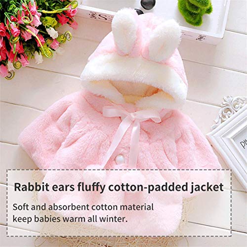 EDOTON Abrigos Bebé, Niña Infant Ropa Otoño Invierno Chaqueta con Oreja de Conejo Capucha Grueso Capa para Bebés Niña 0-36 Mes (12-24 Meses, Rosado)