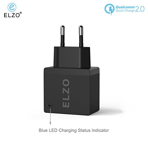 ELZO QC 2.0 Cargador Rápido 18W USB Quick Charger 2.4A para Samsung Galaxy S7 Plus, S7, Sony Xperia Z3 Compact, Z4 Tablet, Z5, HTC One M9, Google Nexus 6, Motorola Droid, LG G4, Huawei, etc.