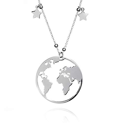 EMPATHY JEWELS Collar Mundo de Plata de Ley con Cadena de Plata 42 cm- Gargantillas Mujer con Colgante de Plata Mapa Mundi - Collar Mujer Plata Globo Terraqueo para Regalos Originales Mujer - Regalos