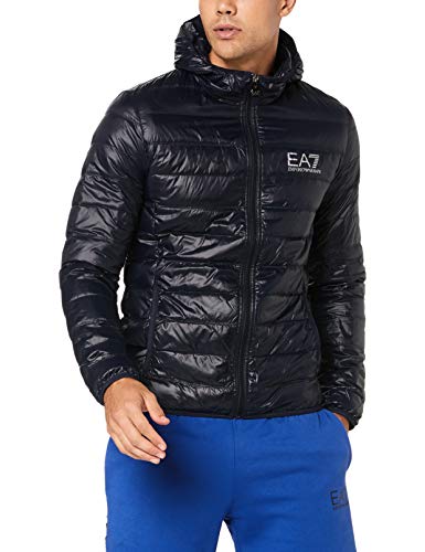 Emporio Armani Train Core Down Hooded Jacket Chamarra de plumas, Noche Azul, XL para Hombre