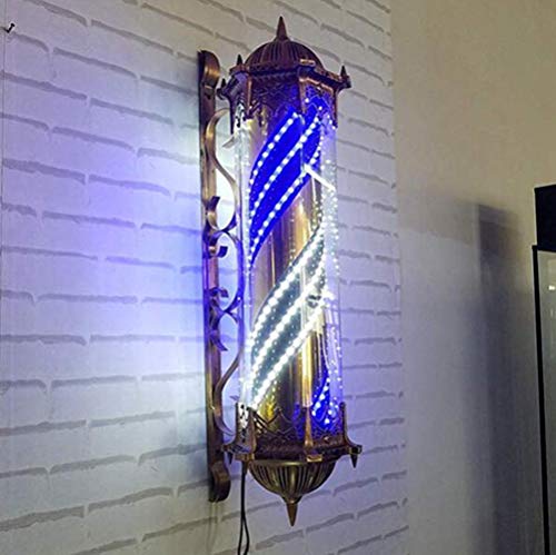 EOVL Poste De Barbero Pequeño Luminoso De Exteriores Poste De Peluqueria Barber Pole Exterior Led Light Para Peluquería Salón Tienda Firmar Pared- Montado Lámpara - Rojo Azul Y Blan