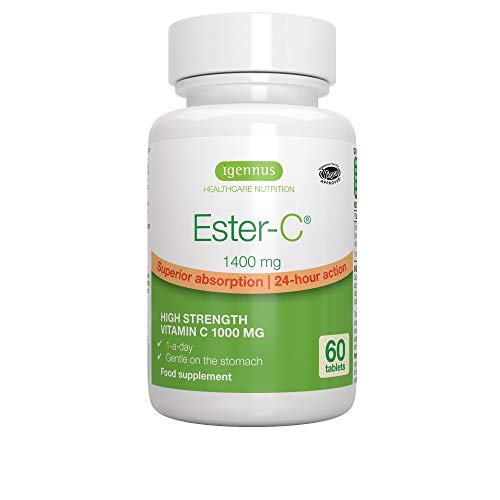 Ester-C 1400mg, Vitamina C 1000mg de alta absorción, 24 horas de soporte al sistema inmunológico, vegan, 60 comprimidos