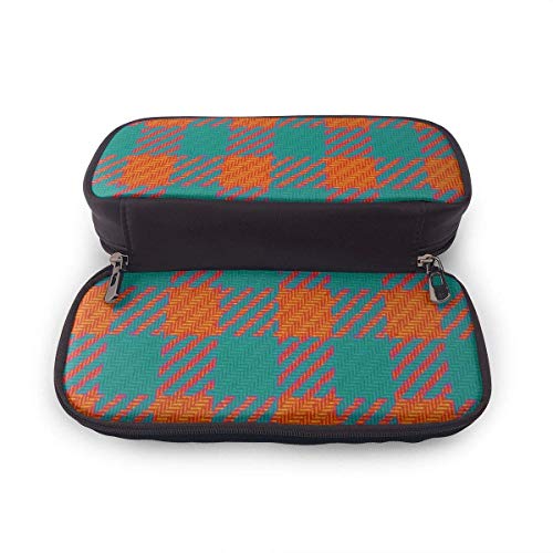 Estuche de lápices a cuadros de cuadros vichy naranja verde azulado y naranja Estuche para lápices Organizador de papelería, oficina escolar, bolsa de maquillaje multifunción