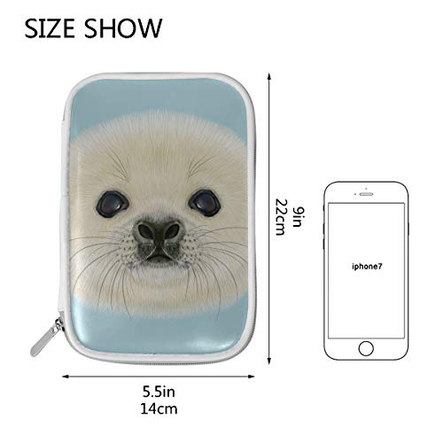 Estuche de lápices para la escuela Retrato ilustrado Harp Seal Pup Bolsas de cosméticos lindas para mujeres Estuche de lápices universitario Estuche de tren de maquillaje multifuncional para