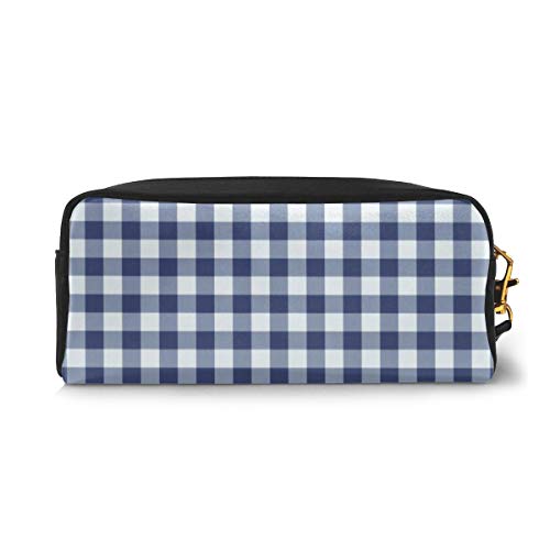 Estuche para lápices, color azul oscuro y blanco Vichy, bolsa de maquillaje, cartera de gran capacidad, portátil, organizador de maquillaje para estudiantes o mujeres