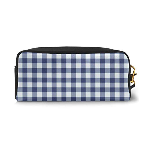 Estuche para lápices de color azul oscuro y blanco Vichy Plaid Pen Bag Bolsa de maquillaje Cartera de gran capacidad portátil de maquillaje Organizadores para estudiantes o mujeres