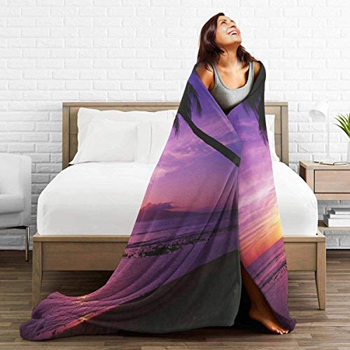 Etryrt Manta, Throw Blanket Ultra Soft Purple Sunset and Palm Lightweight All-Season Anti-Static for Fleece Throw Sofa Couch Bed 60"x50"