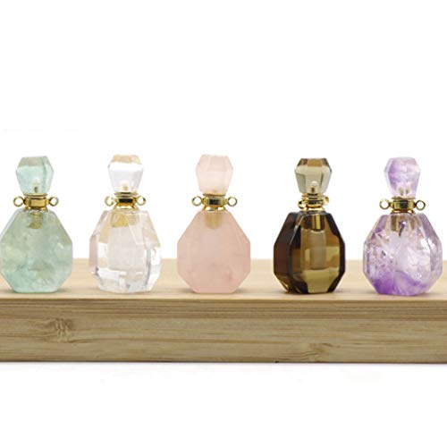 EXCEART Cristales Botella de Perfume Colgante Piedra Preciosa Natural Fluorita Botella de Deseo Aceite Esencial Encanto Collar Difusor de Aromaterapia (Rosa)