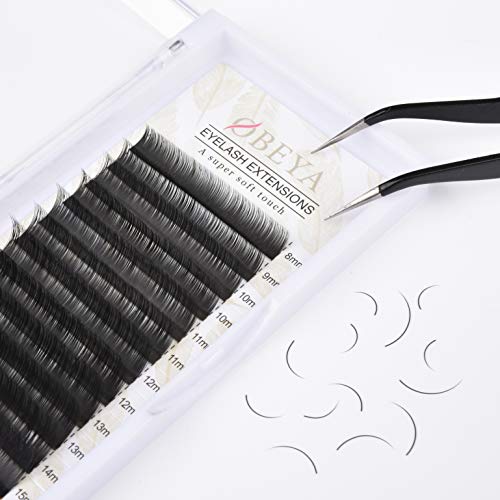 Extensión de Pestañas Postizas Individuales Natural Pestañas Falsas de Seda D Curl Espesor 0,15 mm Longitud Mezclada 8-15 mm para Salón Profesional Maquillaje por Obeya