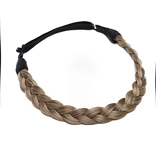 Extensión Natural del cabello Diadema trenzada Trenza para el cabello Cabello Trenzado grueso Accesorio para el pelo Traje para mujeres Niñas 0.6” - Rubio ceniza mezclar marrón chocolate