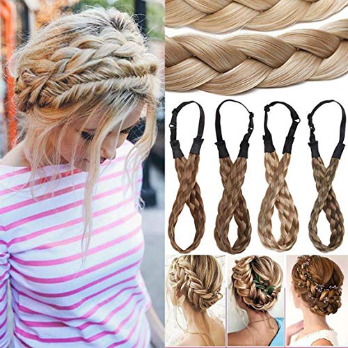 Extensión Natural del cabello Diadema trenzada Trenza para el cabello Cabello Trenzado grueso Accesorio para el pelo Traje para mujeres Niñas 0.6” - Rubio ceniza mezclar marrón chocolate