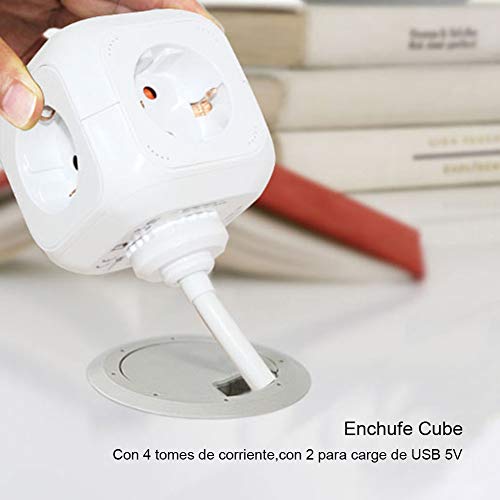 Extrastar PowerCube (Extended USB 1.5 m) Regleta de 4 Salidas, con 2 para Carga de USB 5V Blanco (Blanco)