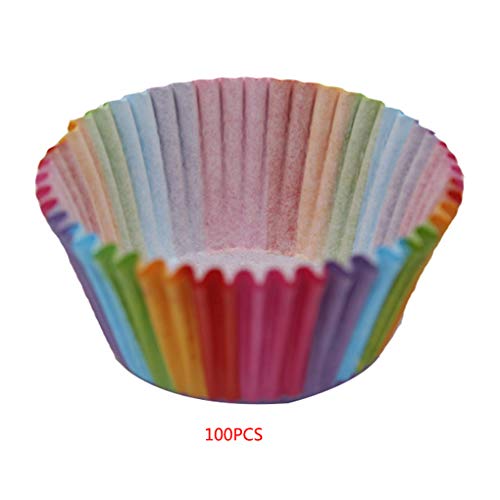 F-blue Papel de la Magdalena 100pcs Color del Arco Iris Forros de Papel Mollete Casos Arco Iris de Molde Cajas de la Torta Molde de cocción Copa de Accesorios de Cocina