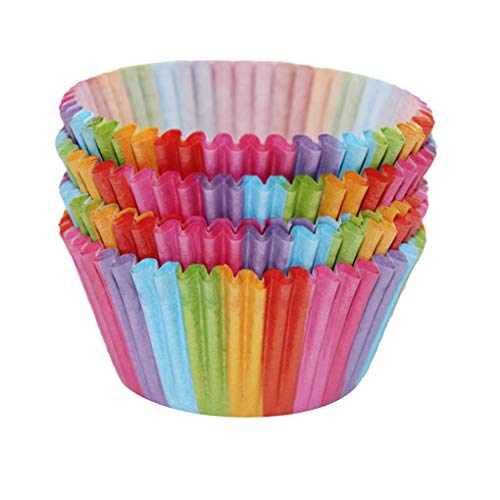 F-blue Papel de la Magdalena 100pcs Color del Arco Iris Forros de Papel Mollete Casos Arco Iris de Molde Cajas de la Torta Molde de cocción Copa de Accesorios de Cocina