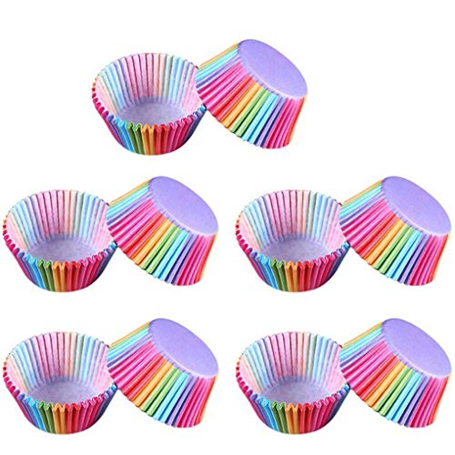 F-blue Papel de la Magdalena 100pcs Color del Arco Iris Forros de Papel Mollete Casos Arco Iris de Molde Cajas de la Torta Molde de cocción Copa de Accesorios de Cocina