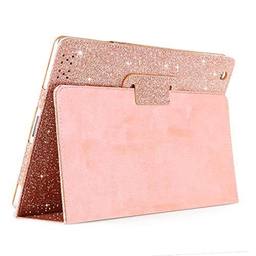 FAN SONG Funda para iPad 2/3/4, Carcasa Cuero Sintético Brillo con Función de Soporte y Automático Sueño/Estela para Apple iPad 2 3 4 Generación(Oro Rosa)