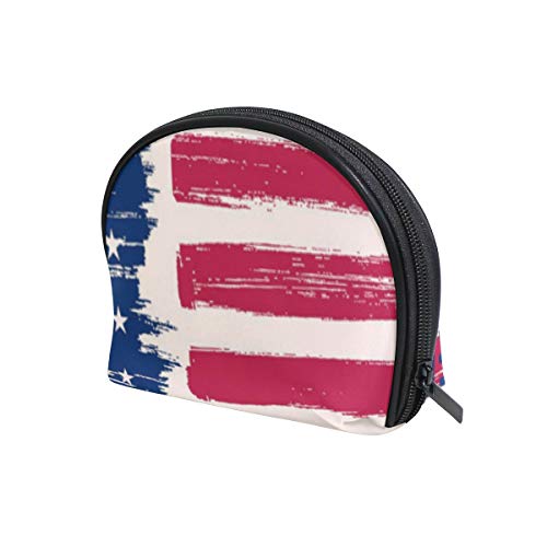 FANTAZIO bolsa de maquillaje con cremallera de la bandera americana para el día conmemorativo de bolso organizador